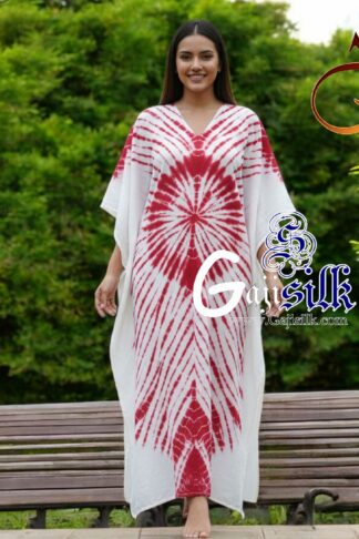 White Red Shibori Kaftan Five Rounds Gaji Silk Arfat Khatri Designer