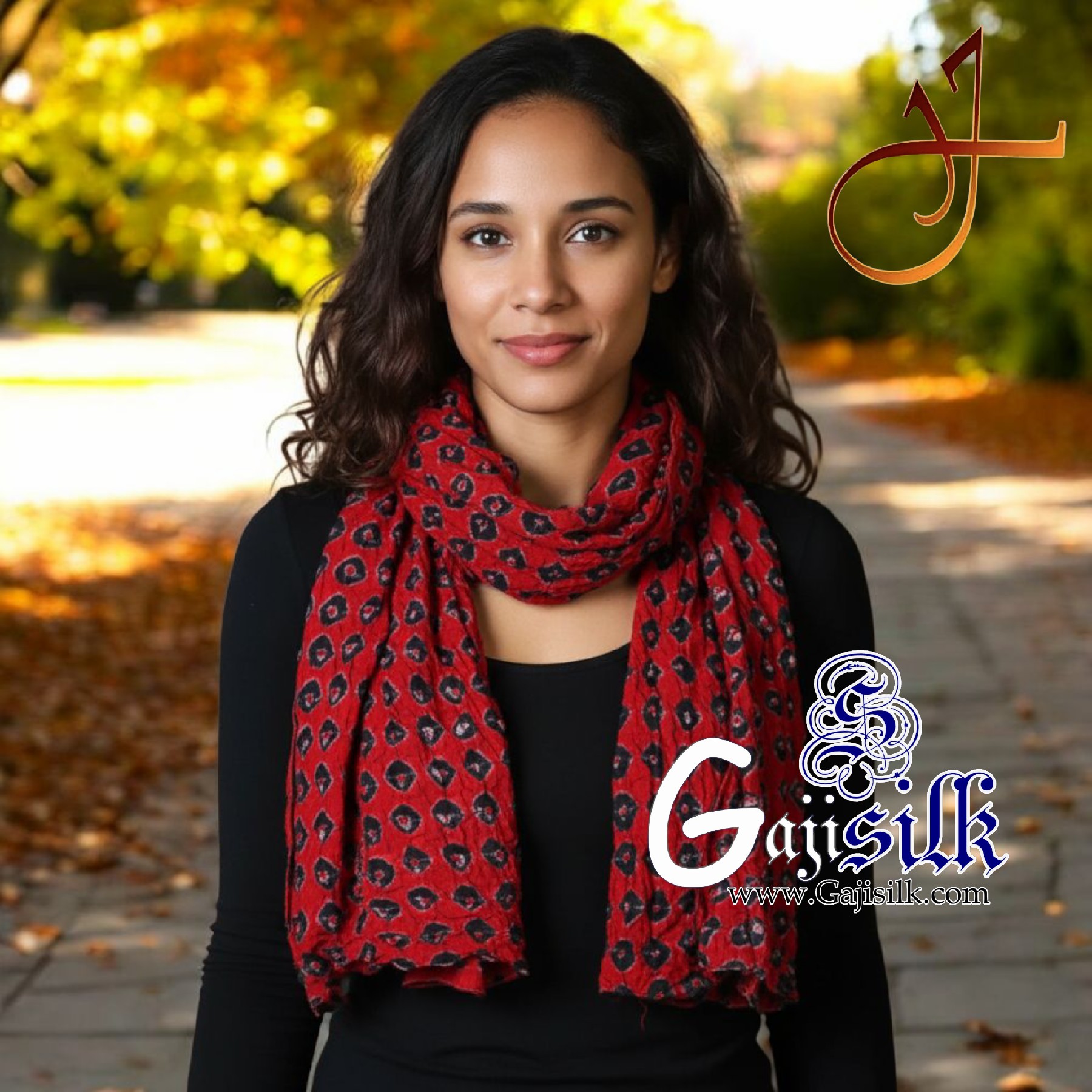 Red Bandhani Stole & Scarf In Gaji Silk