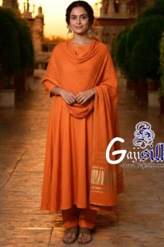 Orange Bandhani Rai Dots Dupatta Pure GajiSilk