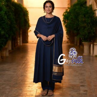 Navy Blue Bandhani Rai Dots Dupatta Pure GajiSilk