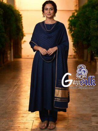Navy Blue Bandhani Rai Dots Dupatta Pure GajiSilk