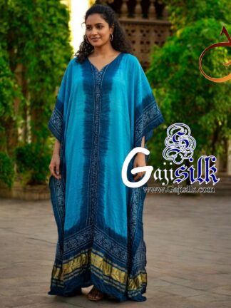 Sky t Blue Bandhani Designer Kaftan Pure Gaji Silk Hathi Boder