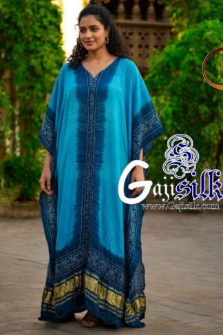 Sky t Blue Bandhani Designer Kaftan Pure Gaji Silk Hathi Boder