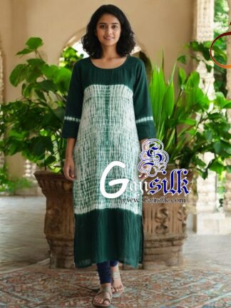 Green Front Shibori Designer Kurti Gaji Silk