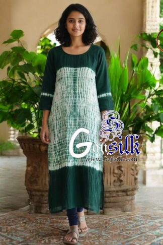 Green Front Shibori Designer Kurti Gaji Silk
