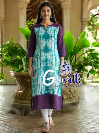 Purple Sky Front Shibori Designer Kurti Gaji Silk