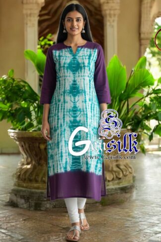 Purple Sky Front Shibori Designer Kurti Gaji Silk