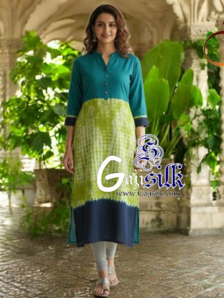 Sky Parrot Front Shibori Designer Kurti Gaji Silk