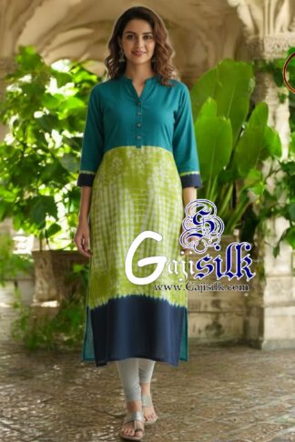 Sky Parrot Front Shibori Designer Kurti Gaji Silk