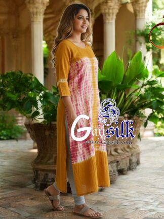 Mango Pink Front Shibori Designer Kurti Gaji Silk