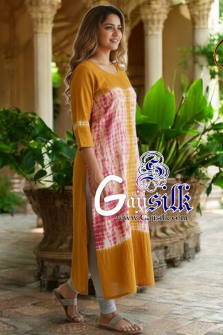 Mango Pink Front Shibori Designer Kurti Gaji Silk
