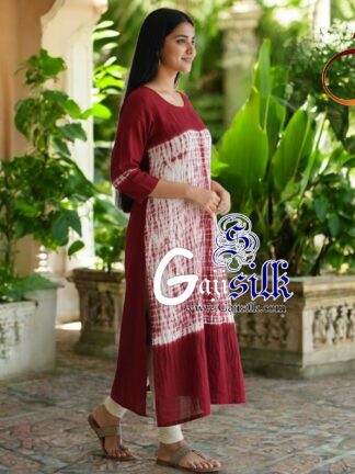 Marron Front Shibori Designer Kurti Gaji Silk