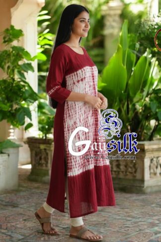 Marron Front Shibori Designer Kurti Gaji Silk