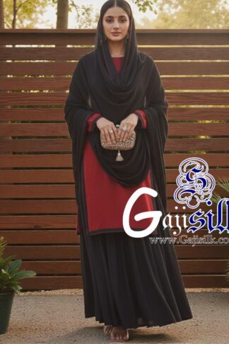 Red Black Plain Sharara Gaji Silk