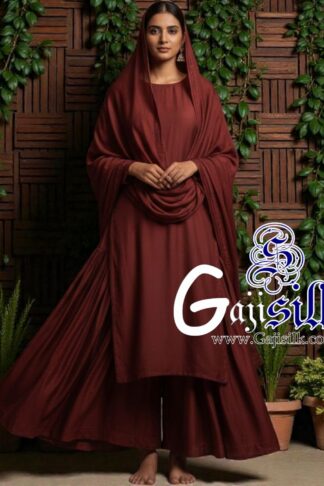 Marron Plain Sharara Gaji Silk