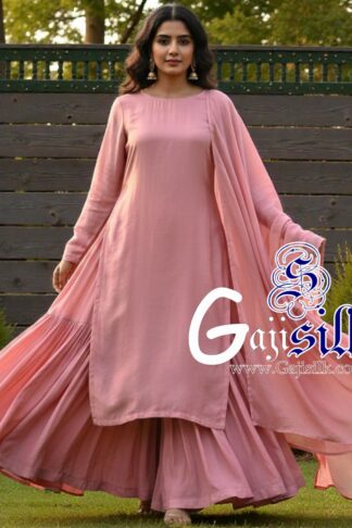 Baby Pink Plain Sharara Gaji Silk