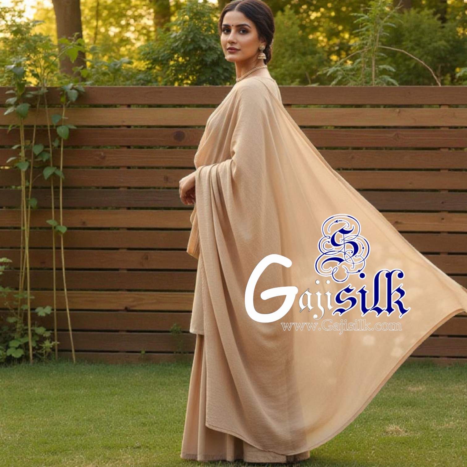 Beige Plain Sharara Gaji Silk - Image 2