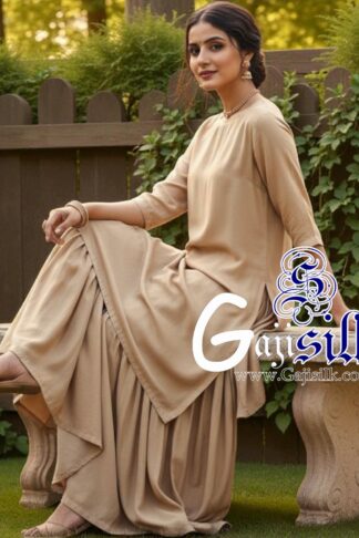 Beige Plain Sharara Gaji Silk