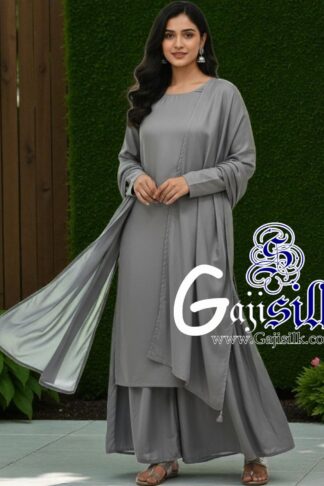 Grey Plain Sharara Gaji Silk