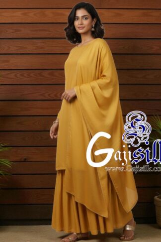 Yellow Plain Sharara Gaji Silk