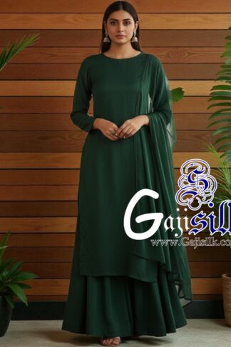 Green Plain Sharara Gaji Silk