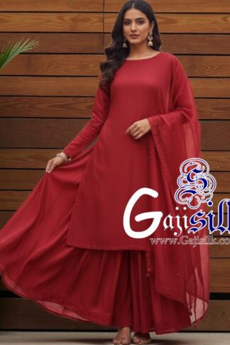 Red Plain Sharara Gaji Silk