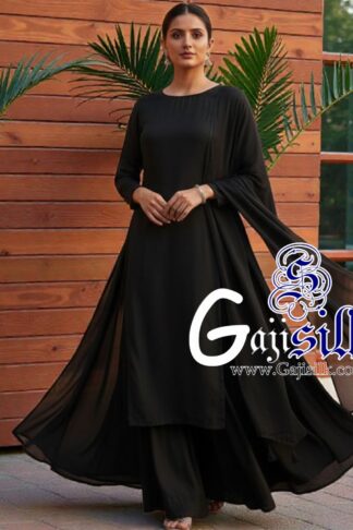Black Plain Sharara Gaji Silk