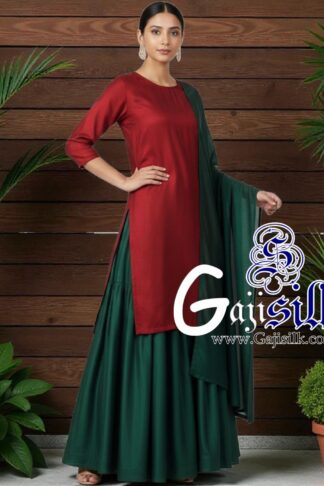 Red Green Plain Sharara Gaji Silk