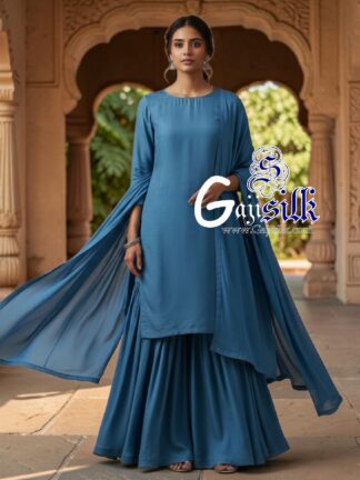 Sky Plain Kurta Sharara Set with Dupatta Gaji Silk