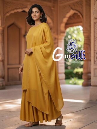 Yellow Plain Kurta Sharara Set with Dupatta Gaji Silk