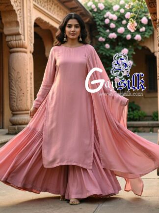 Baby Pink Plain Kurta Sharara Set with Dupatta Gaji Silk
