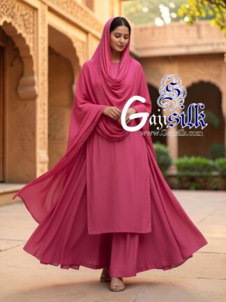 Pink Plain Kurta Sharara Set with Dupatta Gaji Silk