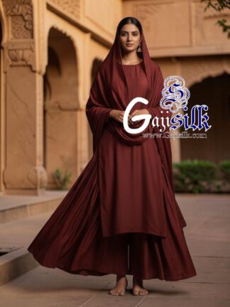Marron Plain Kurta Sharara Set with Dupatta Gaji Silk