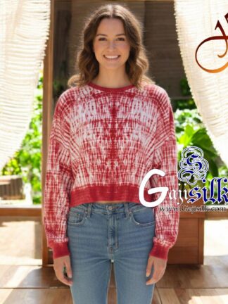 Red Full Sleeve Gaji Silk Shibori Crop Top