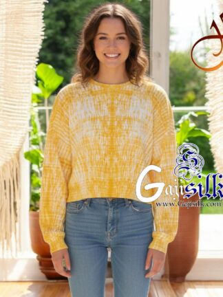 Yellow Full Sleeve Gaji Silk Shibori Crop Top