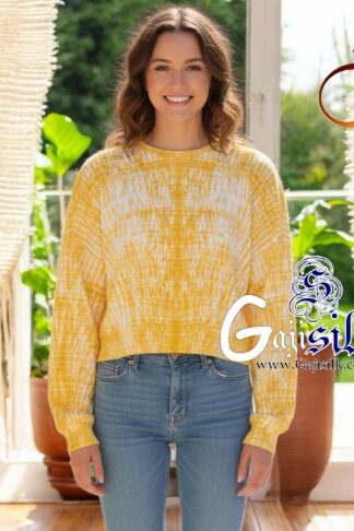Yellow Full Sleeve Gaji Silk Shibori Crop Top