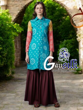 Sky Wine Bandhani Jump Suit Gaji Silk