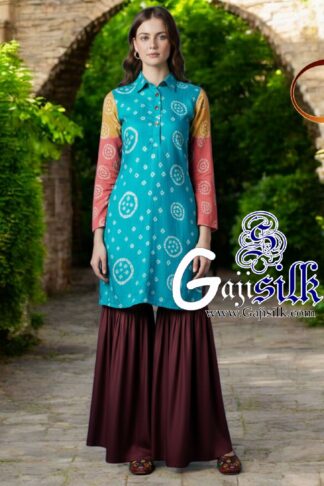 Sky Wine Bandhani Jump Suit Gaji Silk