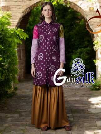 Magenta Gold Bandhani Jump Suit Gaji Silk