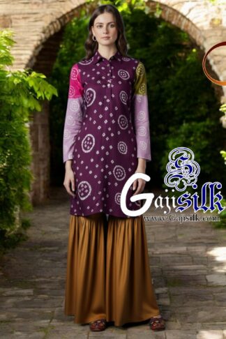 Magenta Gold Bandhani Jump Suit Gaji Silk