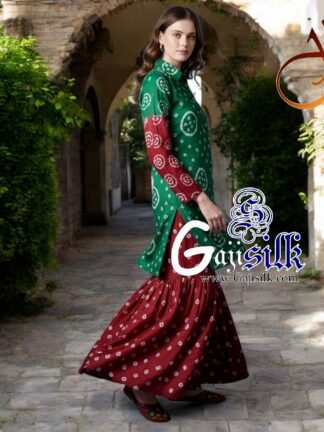 Green Marron Bandhani Jump Suit Gaji Silk