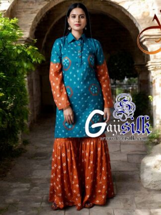 Sky Rust Bandhani Jump Suit Gaji Silk