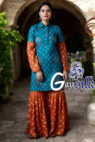 Sky Rust Bandhani Jump Suit Gaji Silk