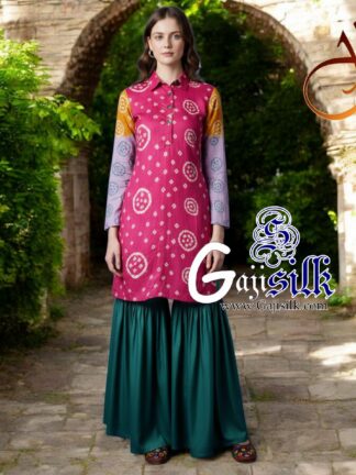 Pink Rama Bandhani Jump Suit Gaji Silk