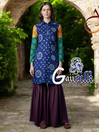 Blue Wine Bandhani Jump Suit Gaji Silk
