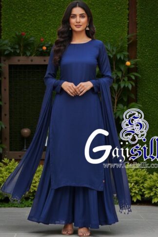 Blue Plain Sharara Gaji Silk