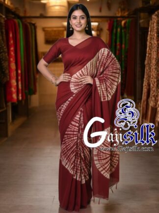 Marron Shibori Big Rounds Saree Gaji Silk