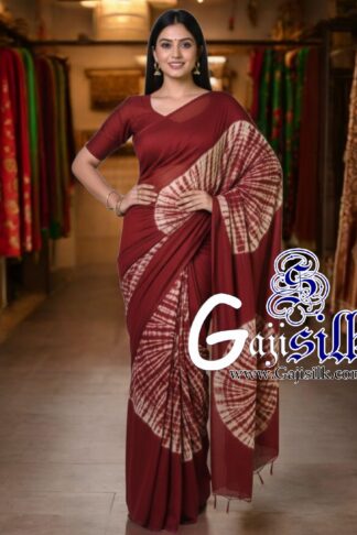 Marron Shibori Big Rounds Saree Gaji Silk