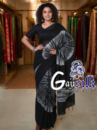 Black Shibori Big Rounds Saree Gaji Silk
