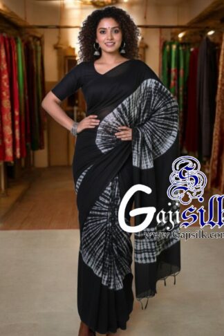 Black Shibori Big Rounds Saree Gaji Silk